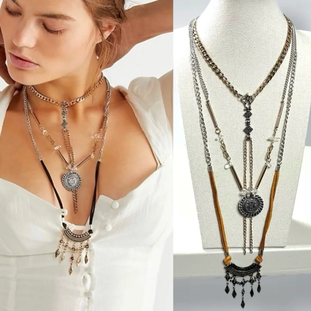 Free People Silver and Gold Layered Necklace - Picture 2 of 4